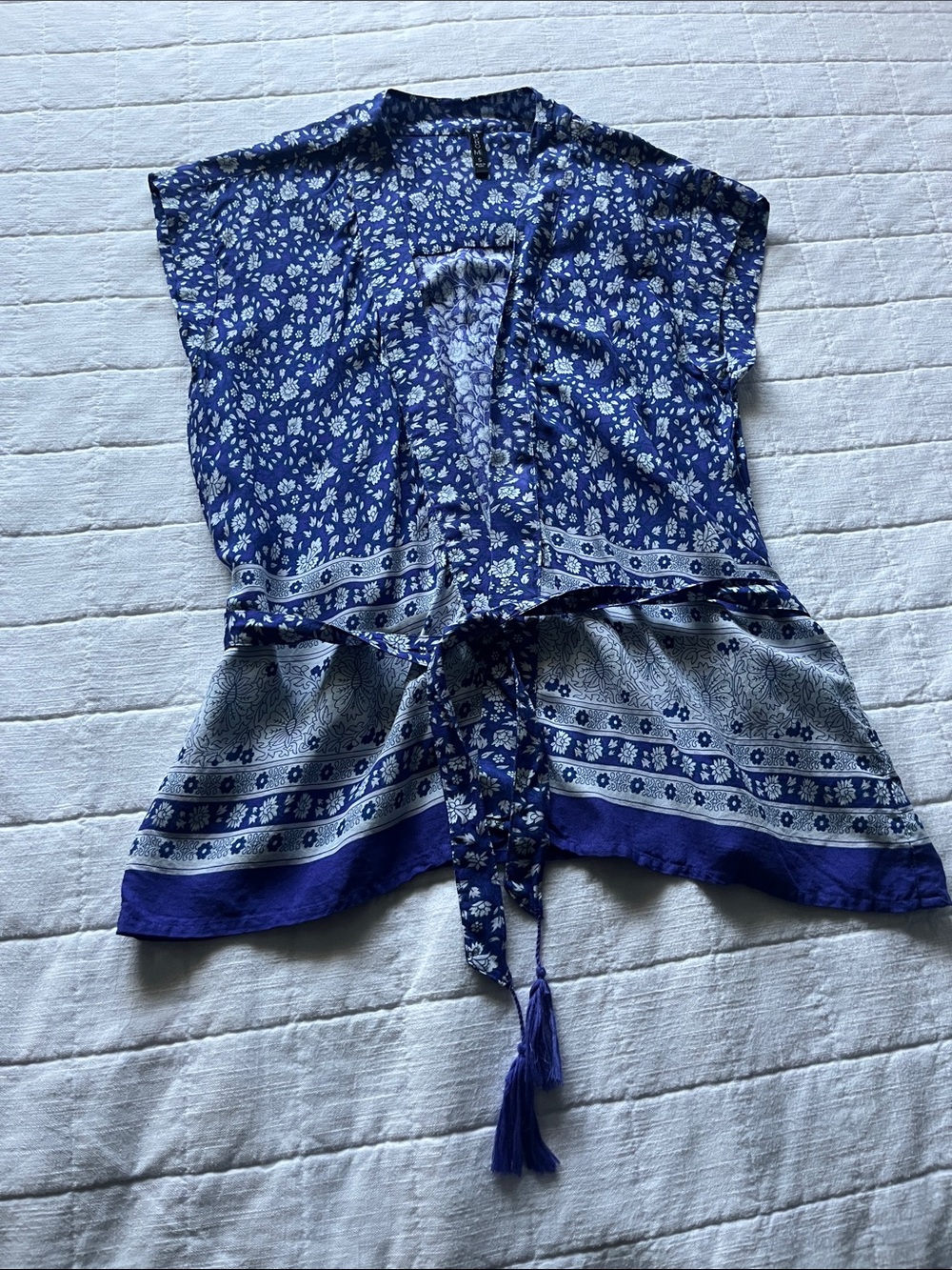 Blue Floral Tie-Front Blouse